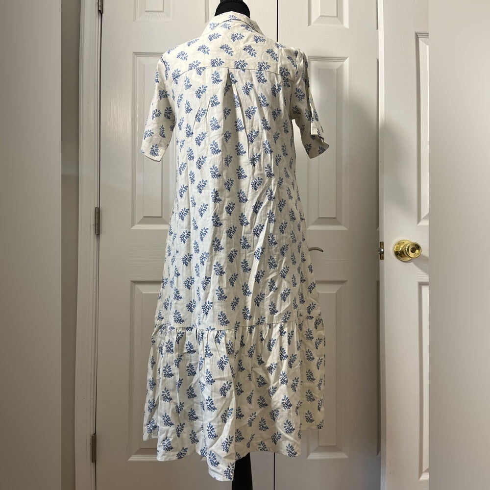 Janasya Printed Midi Dress Ivory Blue Floral Size XS - Picture 6 of 7